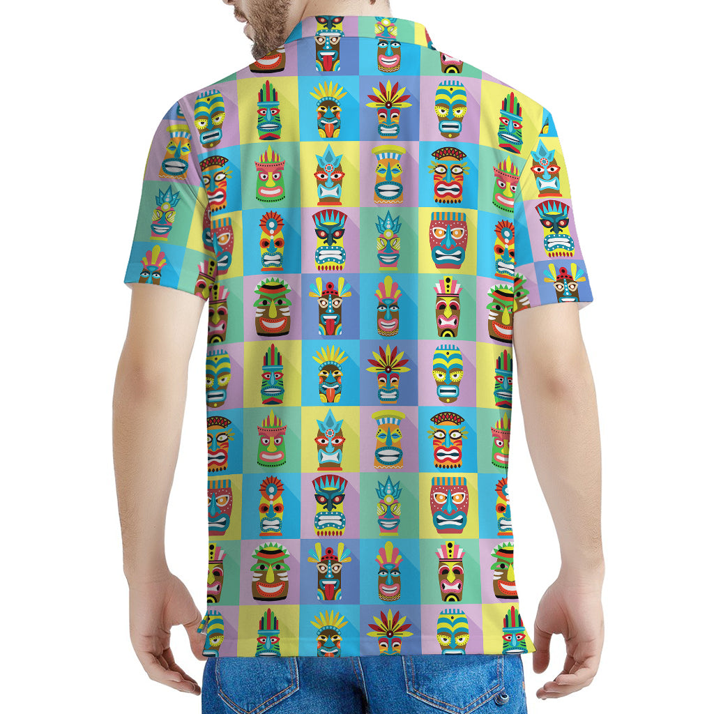 Colorful Tiki Pattern Print Men's Polo Shirt