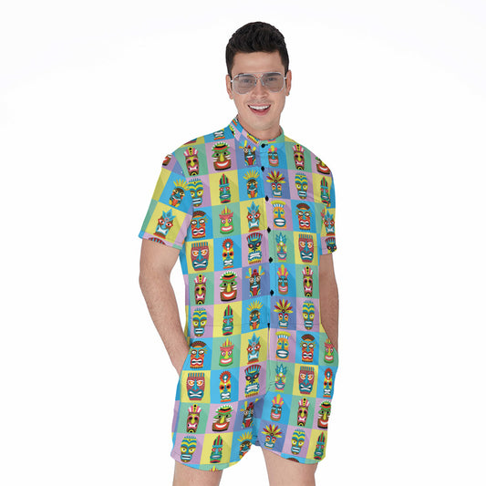 Colorful Tiki Pattern Print Men's Rompers