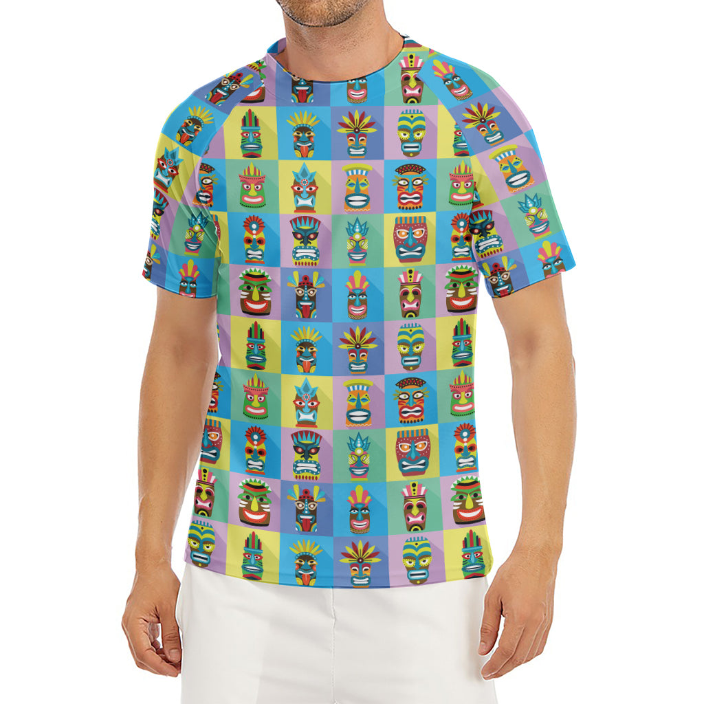 Colorful Tiki Pattern Print Men's Short Sleeve Rash Guard