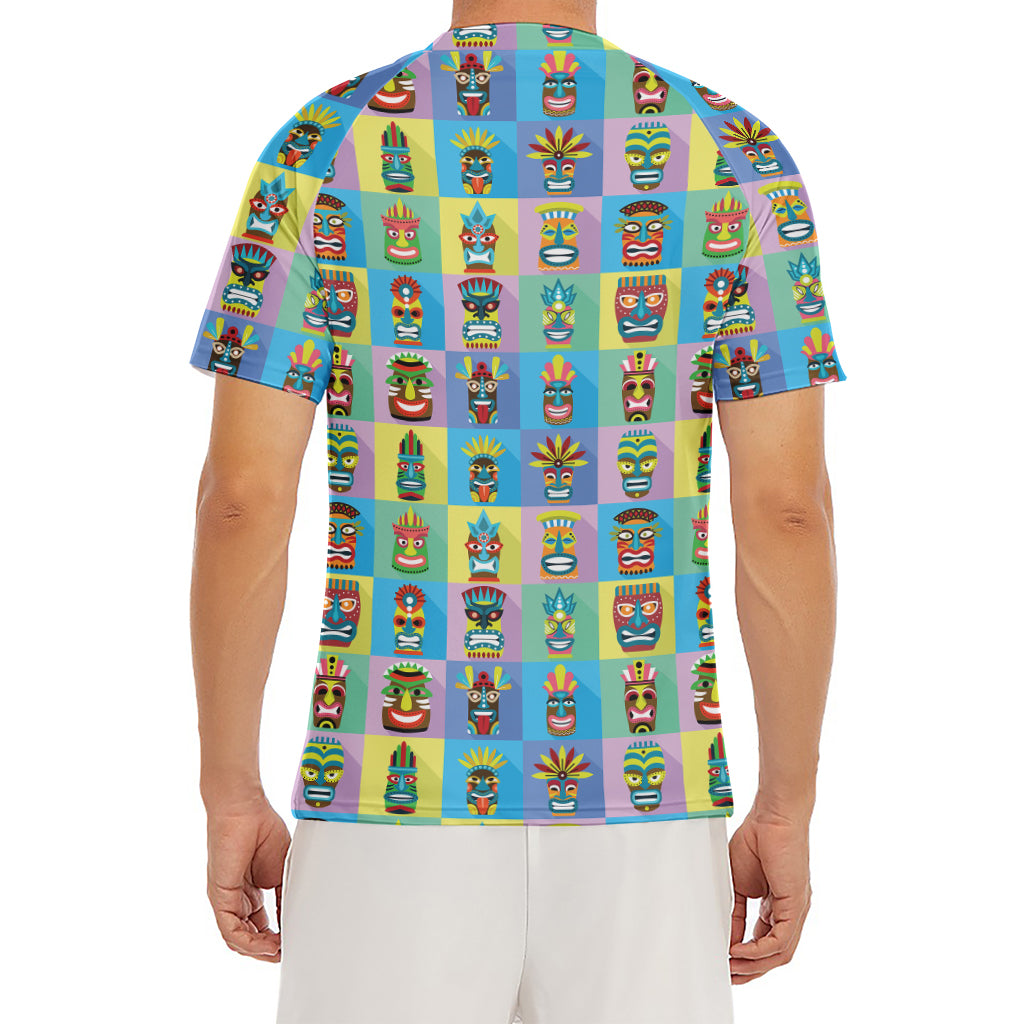 Colorful Tiki Pattern Print Men's Short Sleeve Rash Guard