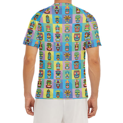 Colorful Tiki Pattern Print Men's Short Sleeve Rash Guard