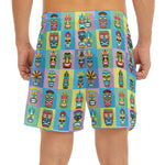 Colorful Tiki Pattern Print Men's Split Running Shorts