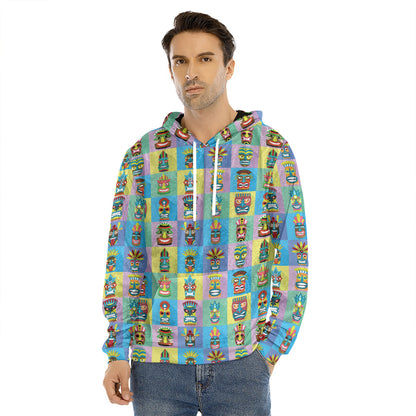 Colorful Tiki Pattern Print Men's Velvet Pullover Hoodie