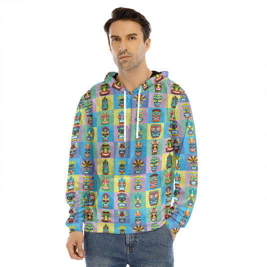 Colorful Tiki Pattern Print Men's Velvet Pullover Hoodie