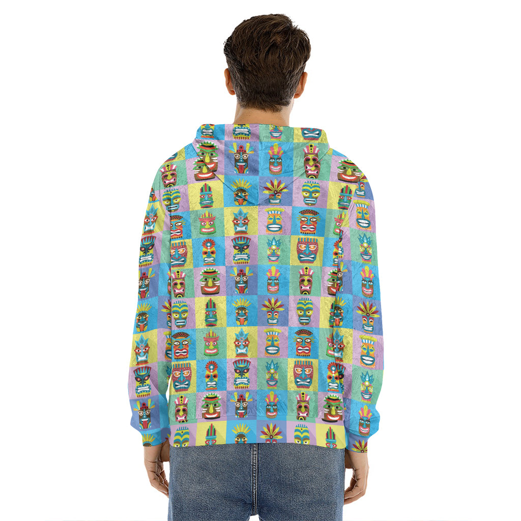 Colorful Tiki Pattern Print Men's Velvet Pullover Hoodie