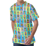 Colorful Tiki Pattern Print Men's Velvet T-Shirt
