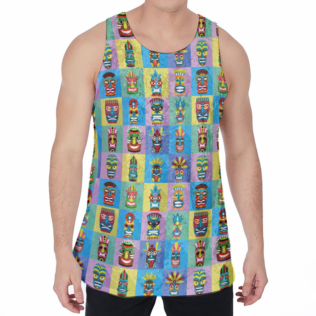 Colorful Tiki Pattern Print Men's Velvet Tank Top