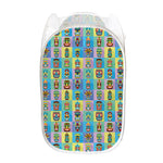 Colorful Tiki Pattern Print Mesh Laundry Hamper