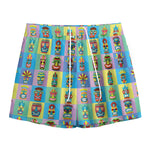 Colorful Tiki Pattern Print Mesh Shorts