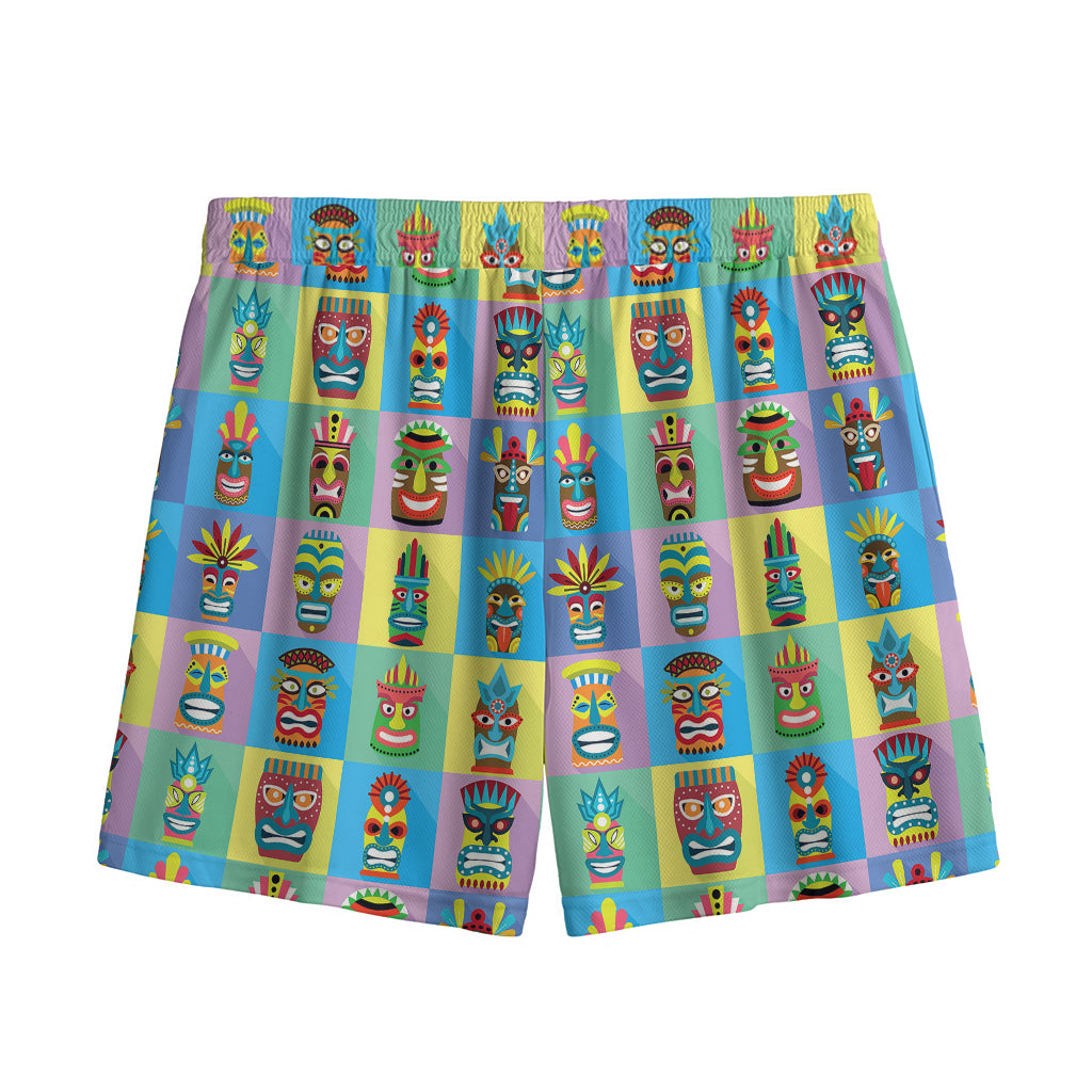 Colorful Tiki Pattern Print Mesh Shorts