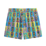 Colorful Tiki Pattern Print Mesh Shorts