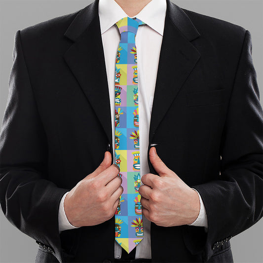 Colorful Tiki Pattern Print Necktie