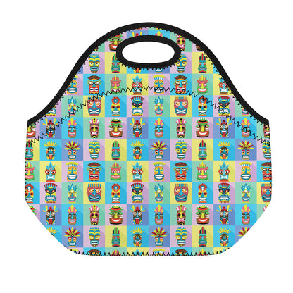Colorful Tiki Pattern Print Neoprene Lunch Bag