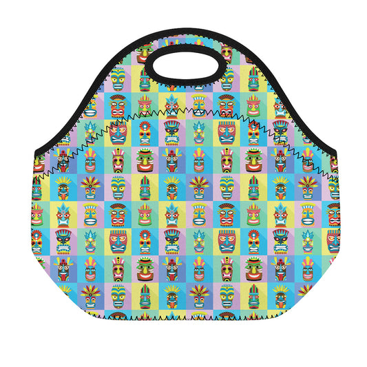 Colorful Tiki Pattern Print Neoprene Lunch Bag
