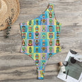 Colorful Tiki Pattern Print One Shoulder Bodysuit