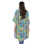 Colorful Tiki Pattern Print Open Front Beach Cover Up