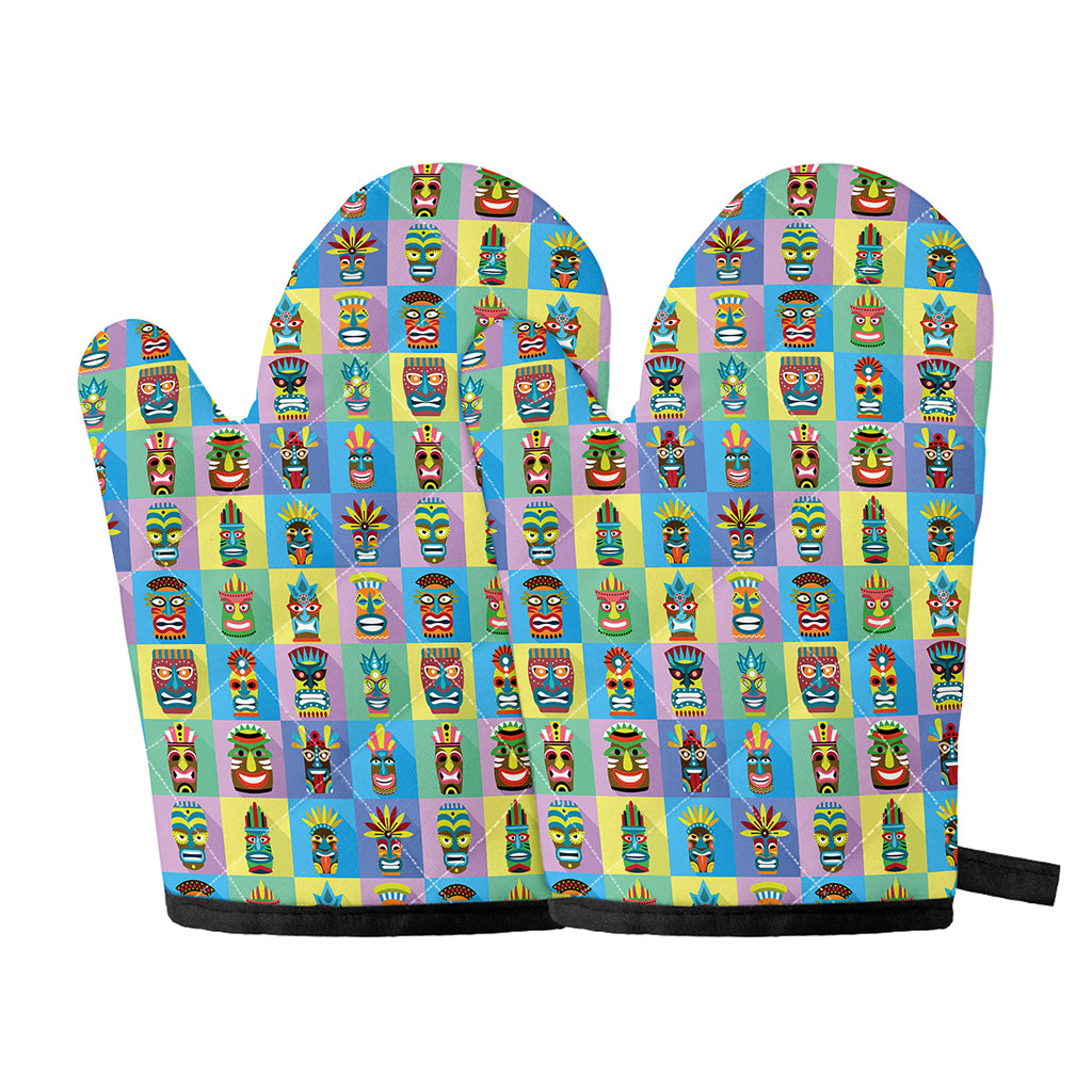 Colorful Tiki Pattern Print Oven Mitts
