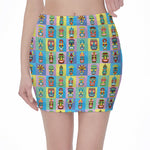 Colorful Tiki Pattern Print Pencil Mini Skirt