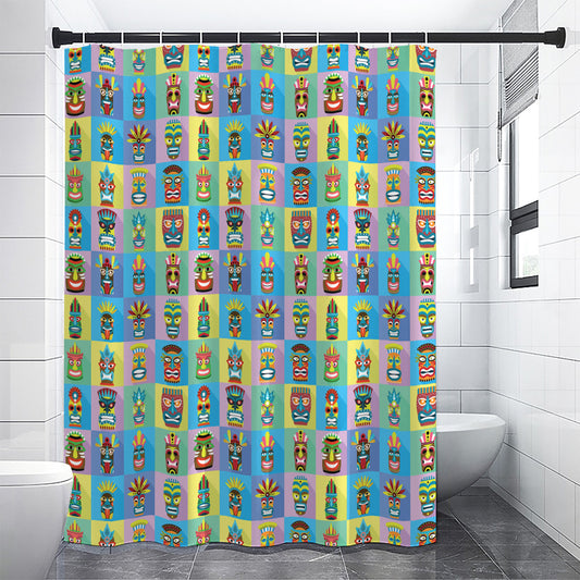 Colorful Tiki Pattern Print Premium Shower Curtain