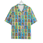 Colorful Tiki Pattern Print Rayon Hawaiian Shirt