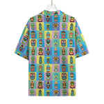 Colorful Tiki Pattern Print Rayon Hawaiian Shirt