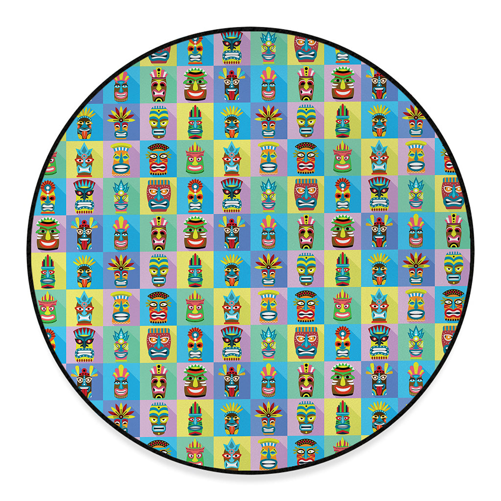 Colorful Tiki Pattern Print Round Floor Mat