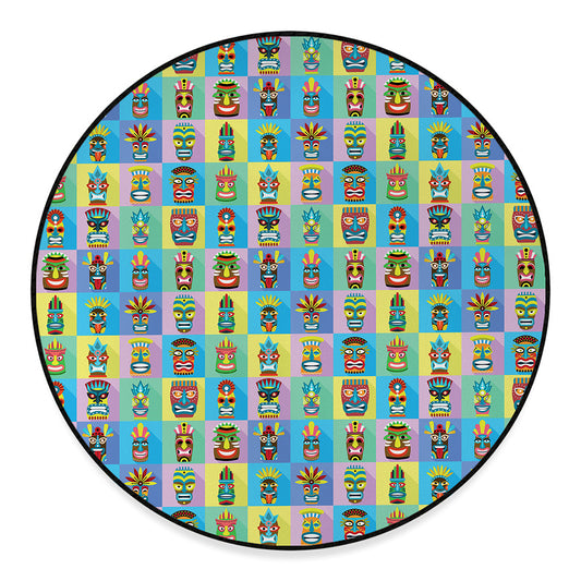 Colorful Tiki Pattern Print Round Floor Mat