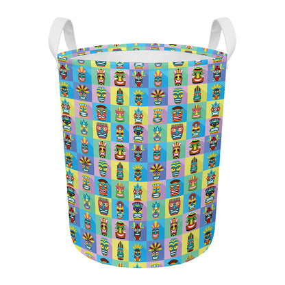 Colorful Tiki Pattern Print Round Laundry Basket