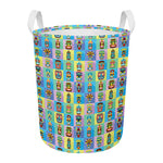 Colorful Tiki Pattern Print Round Laundry Basket