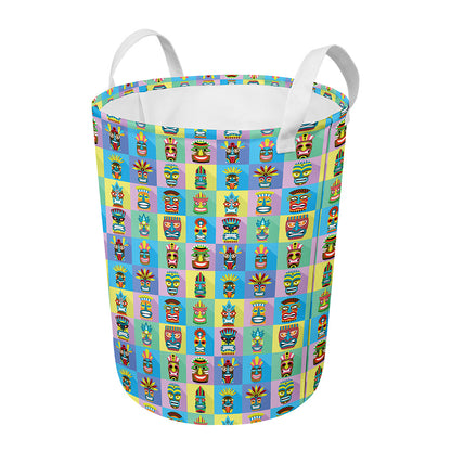 Colorful Tiki Pattern Print Round Laundry Basket