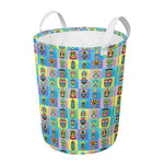 Colorful Tiki Pattern Print Round Laundry Basket
