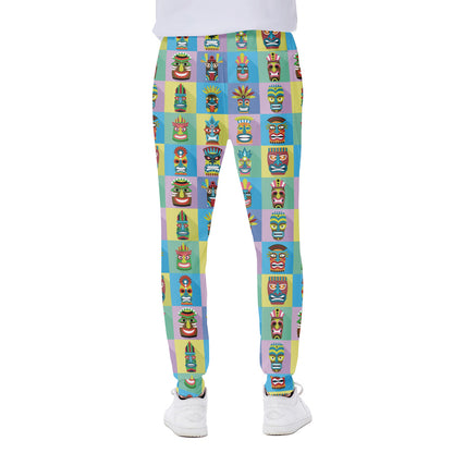Colorful Tiki Pattern Print Scuba Joggers
