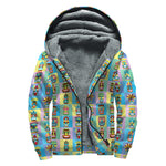 Colorful Tiki Pattern Print Sherpa Lined Zip Up Hoodie