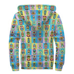 Colorful Tiki Pattern Print Sherpa Lined Zip Up Hoodie