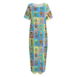 Colorful Tiki Pattern Print Short Sleeve Long Nightdress