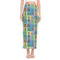 Colorful Tiki Pattern Print Side Slit Maxi Skirt