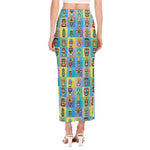 Colorful Tiki Pattern Print Side Slit Maxi Skirt