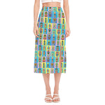 Colorful Tiki Pattern Print Side Slit Midi Skirt