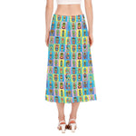 Colorful Tiki Pattern Print Side Slit Midi Skirt