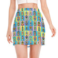 Colorful Tiki Pattern Print Side Slit Mini Skirt