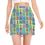 Colorful Tiki Pattern Print Side Slit Mini Skirt