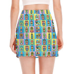 Colorful Tiki Pattern Print Side Slit Mini Skirt