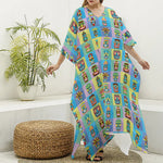 Colorful Tiki Pattern Print Silk V-Neck Kaftan Dress