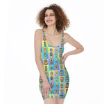 Colorful Tiki Pattern Print Sleeveless Bodycon Dress