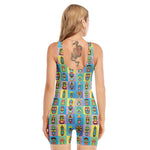 Colorful Tiki Pattern Print Sleeveless One Piece Swimsuit
