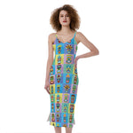 Colorful Tiki Pattern Print Slim Fit Midi Cami Dress