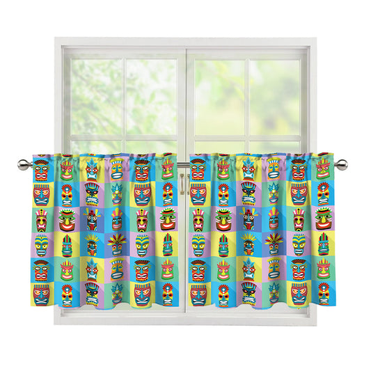 Colorful Tiki Pattern Print Tier Curtains
