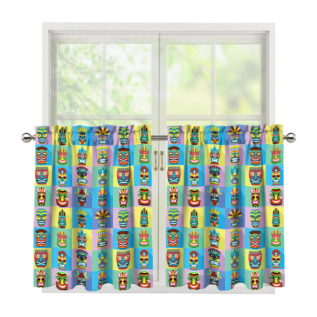 Colorful Tiki Pattern Print Tier Curtains