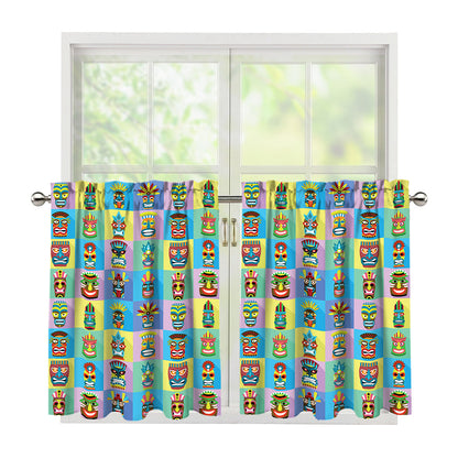 Colorful Tiki Pattern Print Tier Curtains