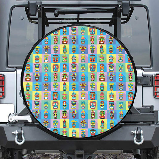 Colorful Tiki Pattern Print Tire Cover